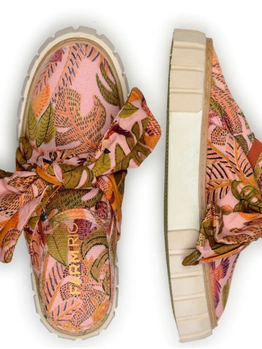 FARM Rio Summer Dream Tropical Bow Mule Sneakers Pink Floral Canvas Slip-On Shoe